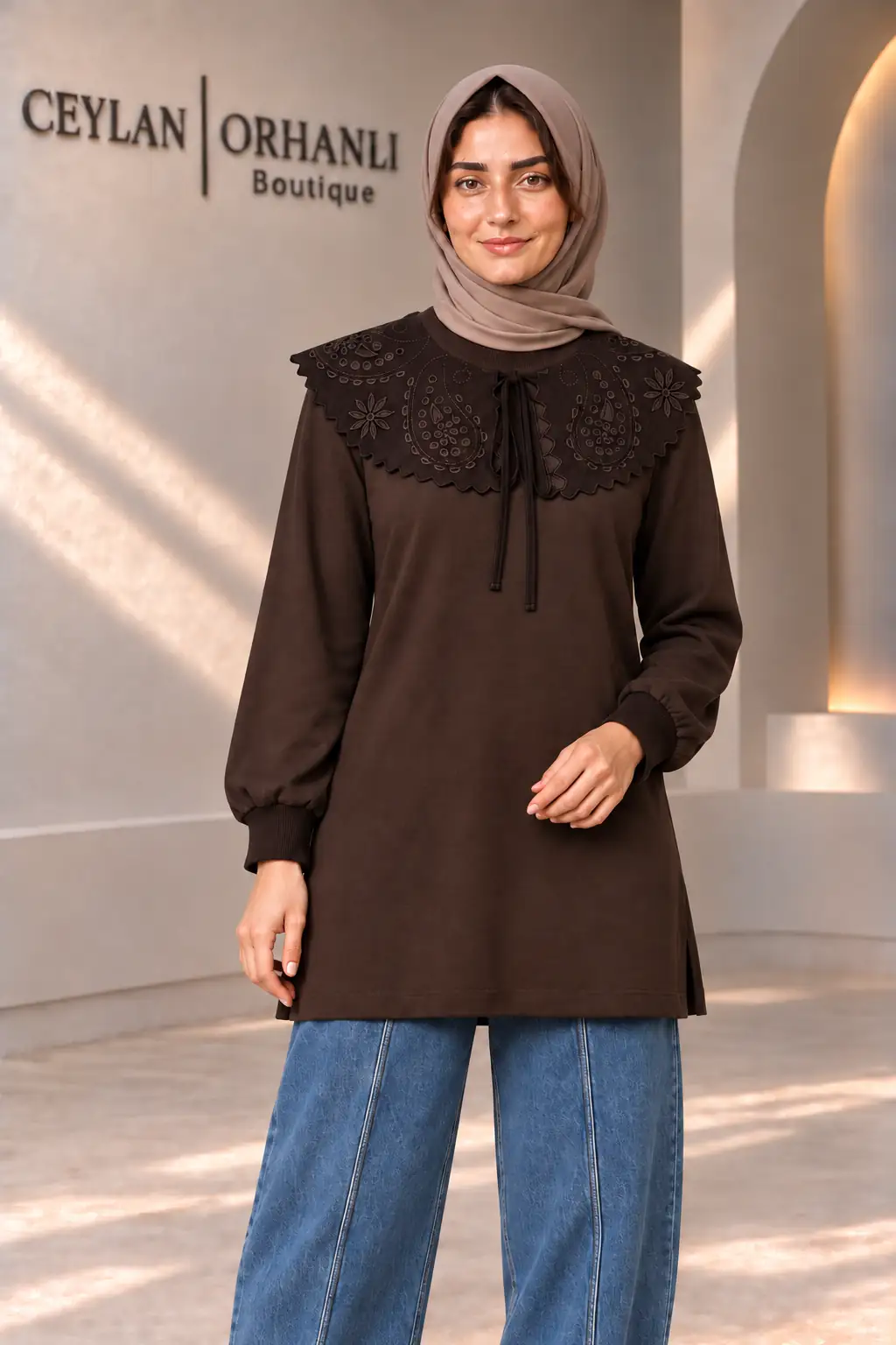 FULYA YAKALI TUNİK - KAHVE