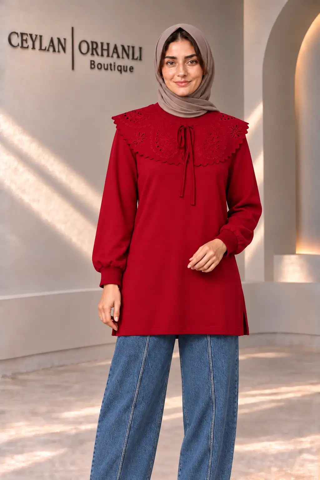 FULYA YAKALI TUNİK - KIRMIZI