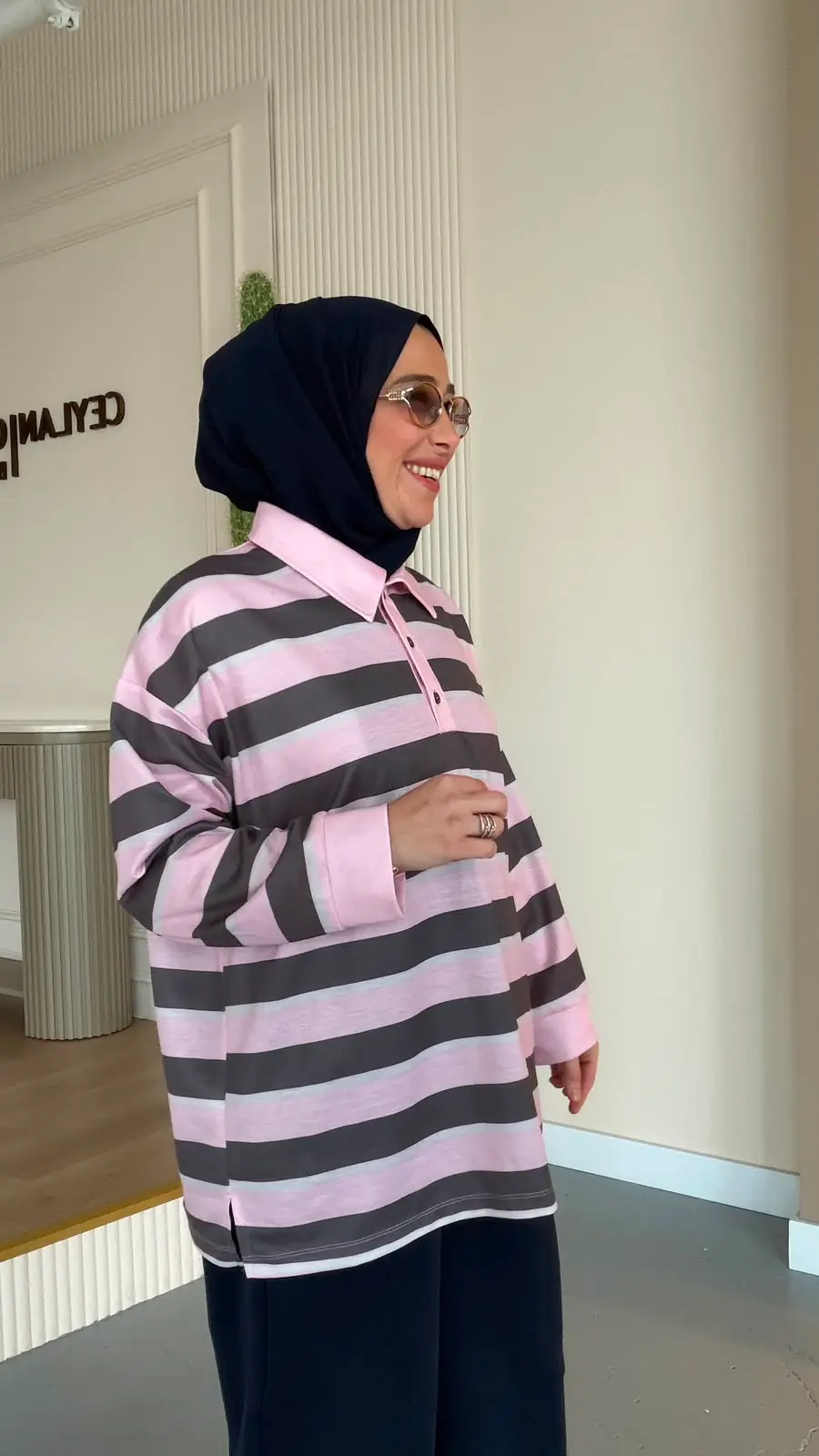 TEOS ÇİZGİLİ SWEAT - PEMBE