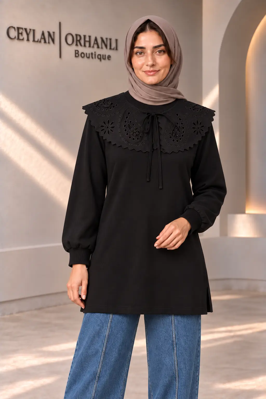 FULYA YAKALI TUNİK - SİYAH