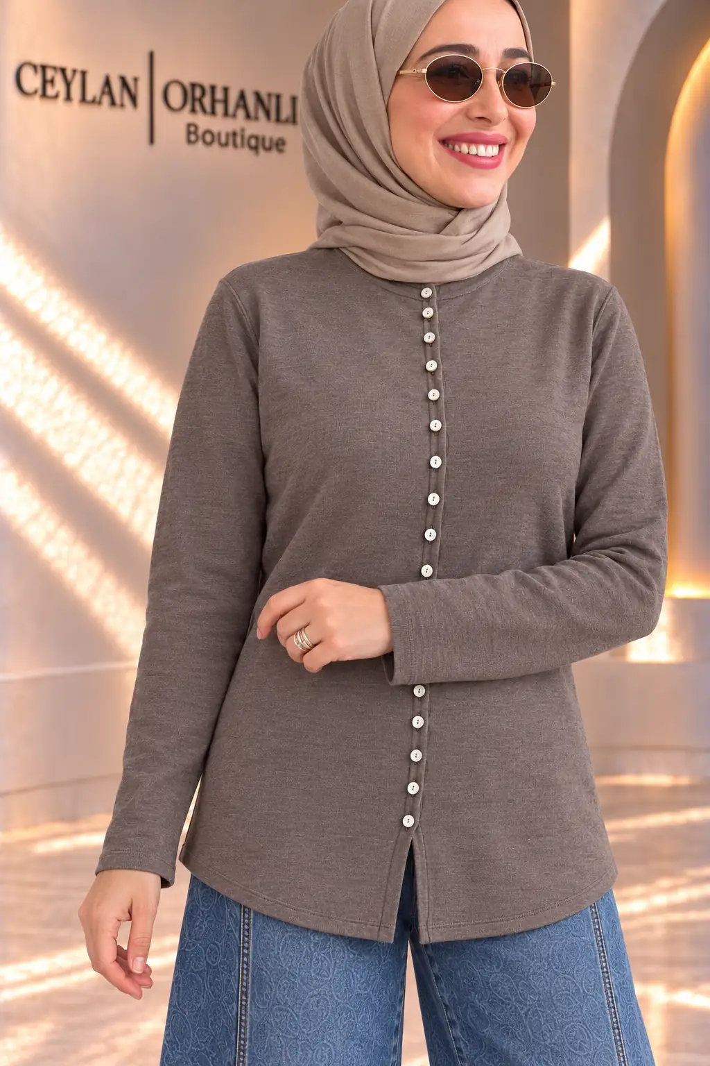 SORAL DÜĞMELİ TUNİK - KAHVE