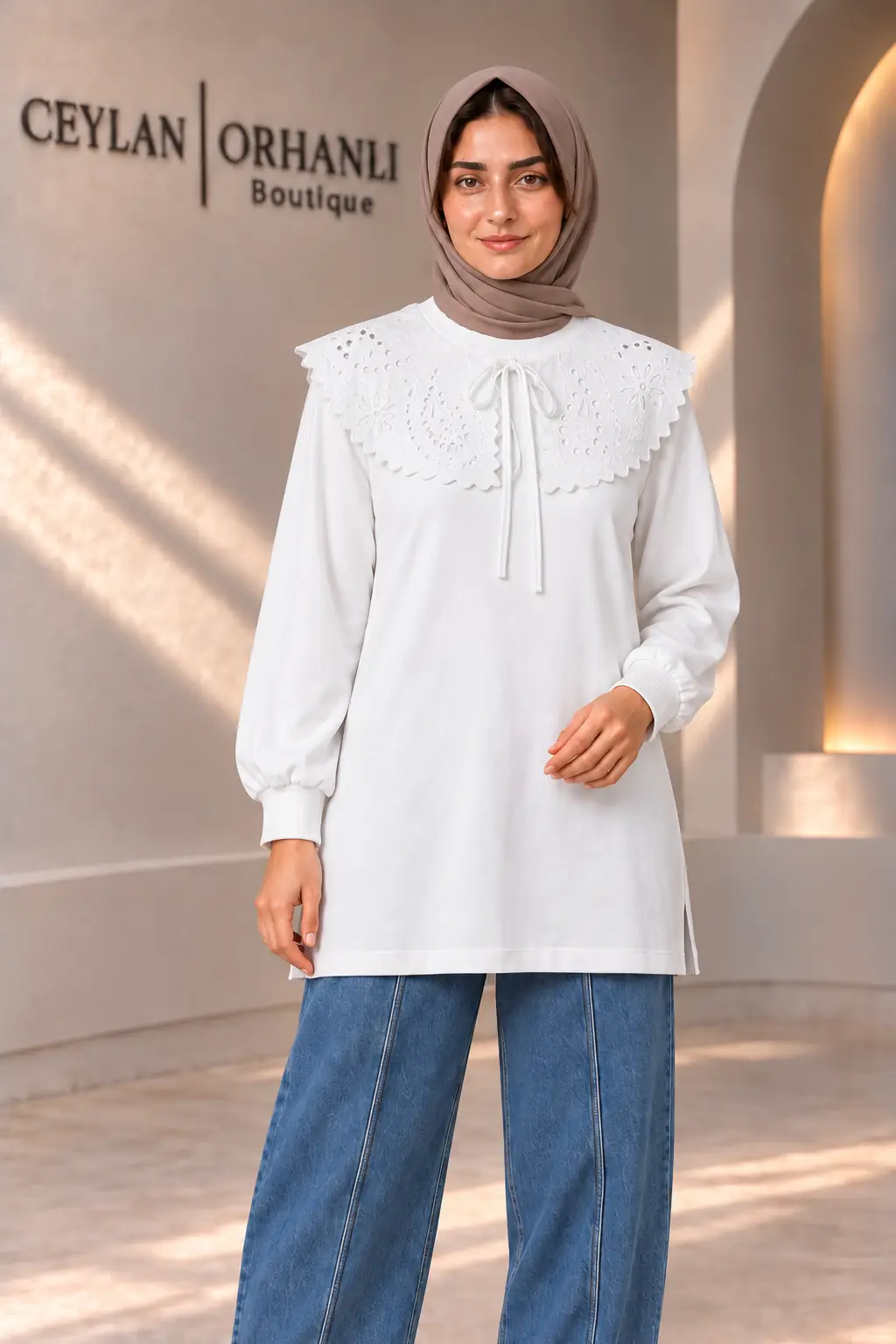 FULYA YAKALI TUNİK - BEYAZ