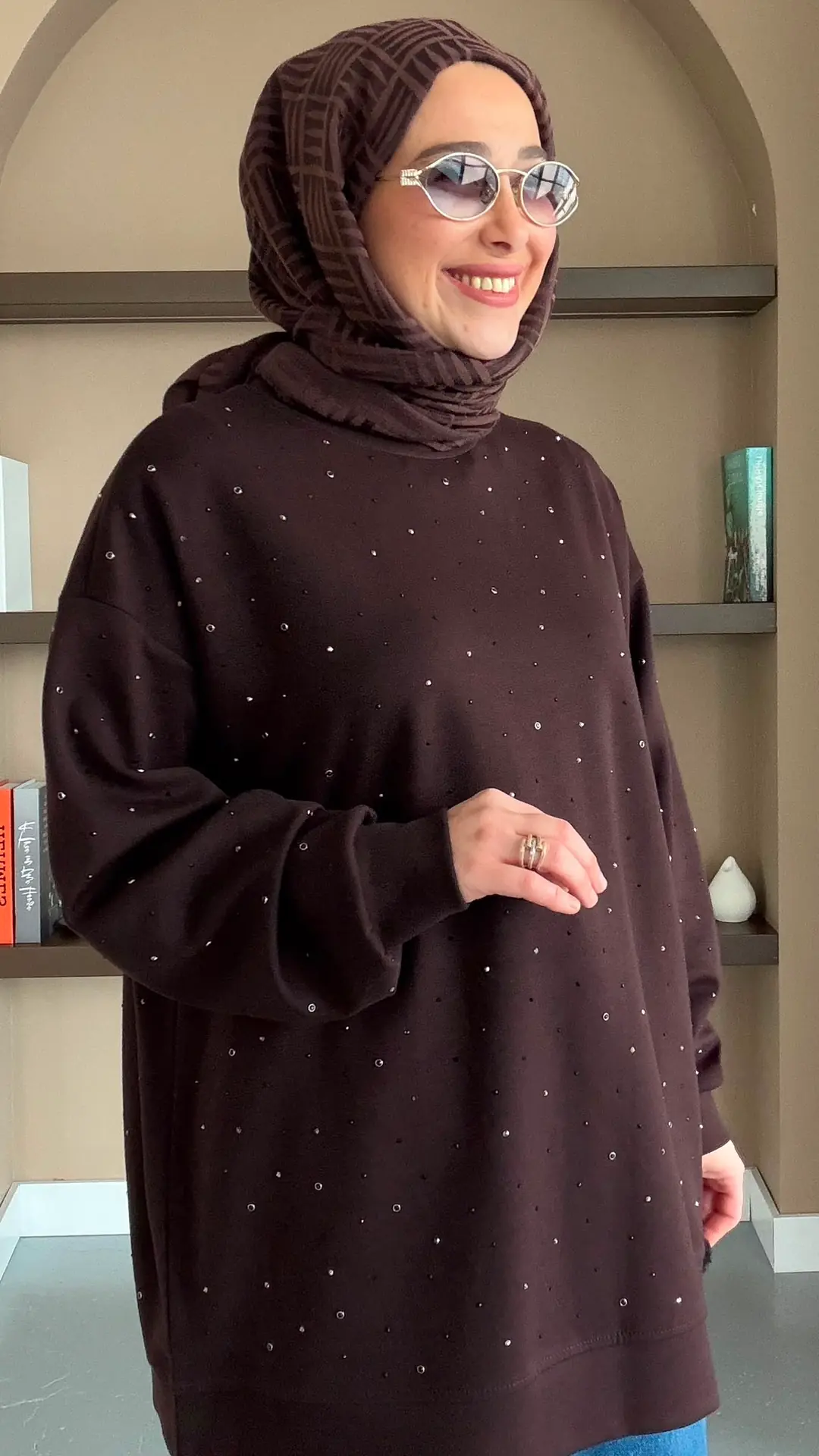 MASAL TAŞ DETAYLI SWEAT - KAHVE