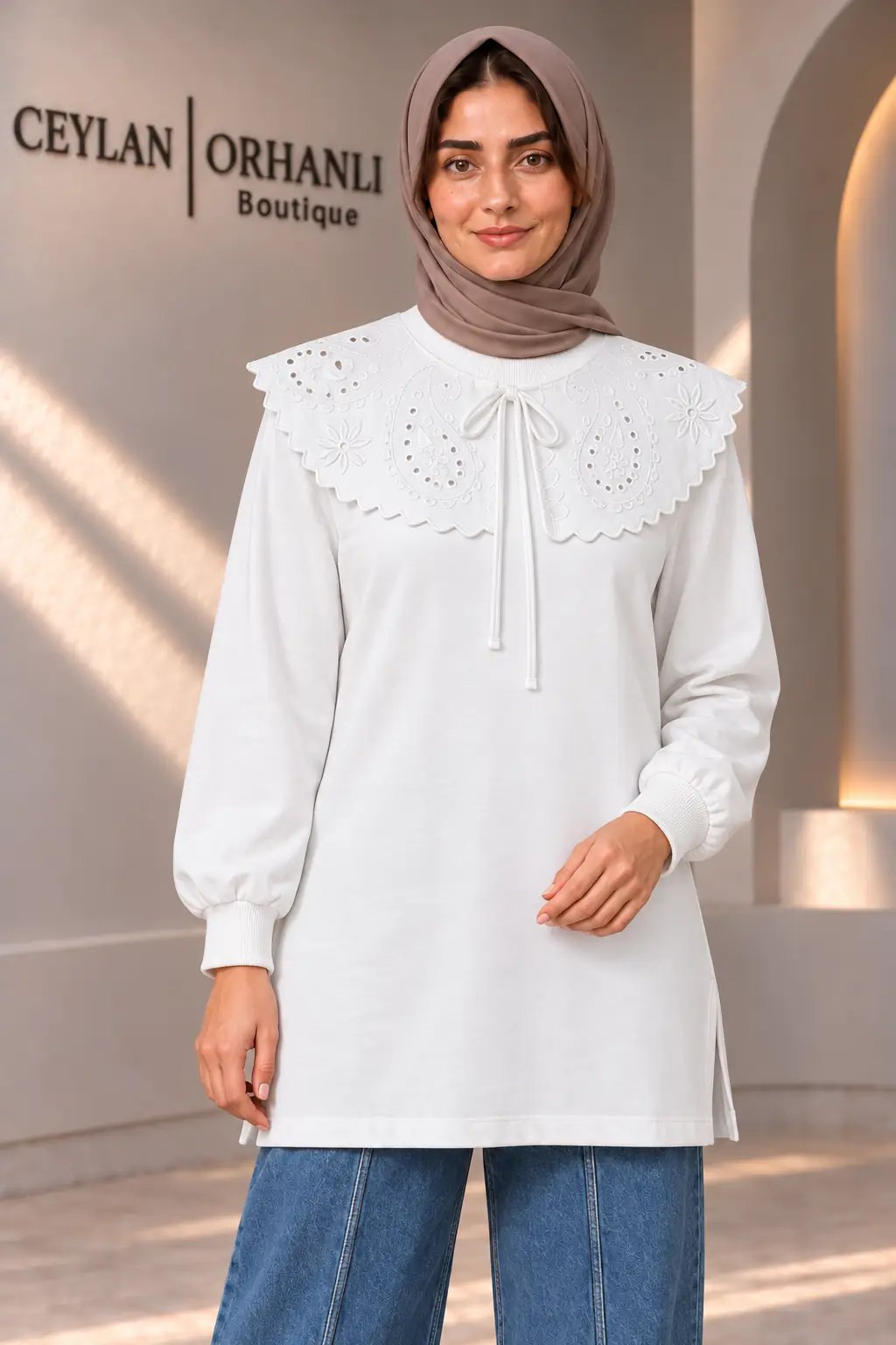 FULYA YAKALI TUNİK - BEYAZ